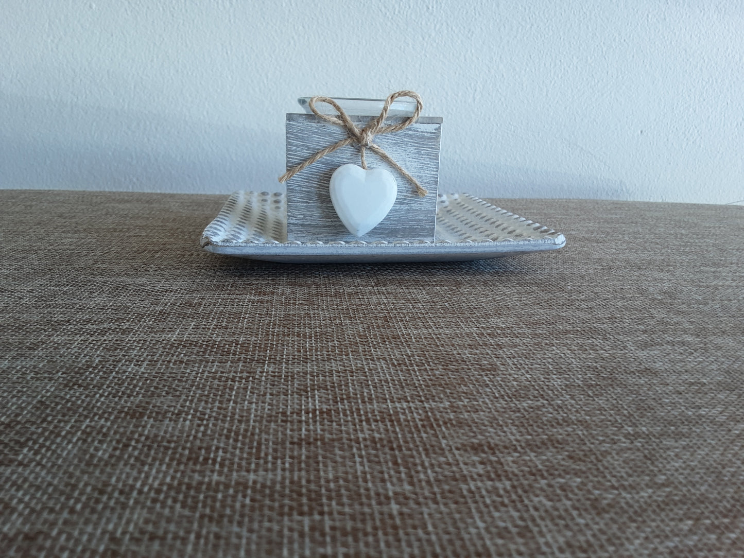Square Love Heart Tealight Holder w/ Square Plate